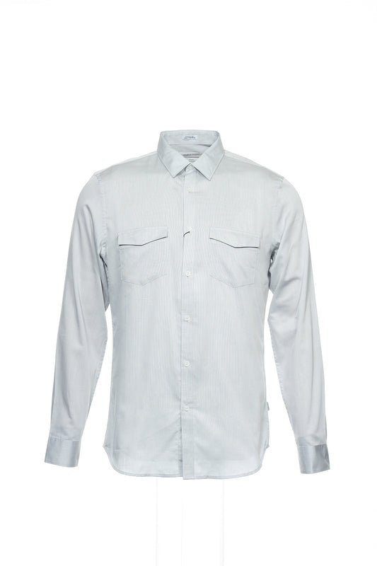 Calvin Klein Men's Light Gray Micro Vertical Striped Button Down Shirt