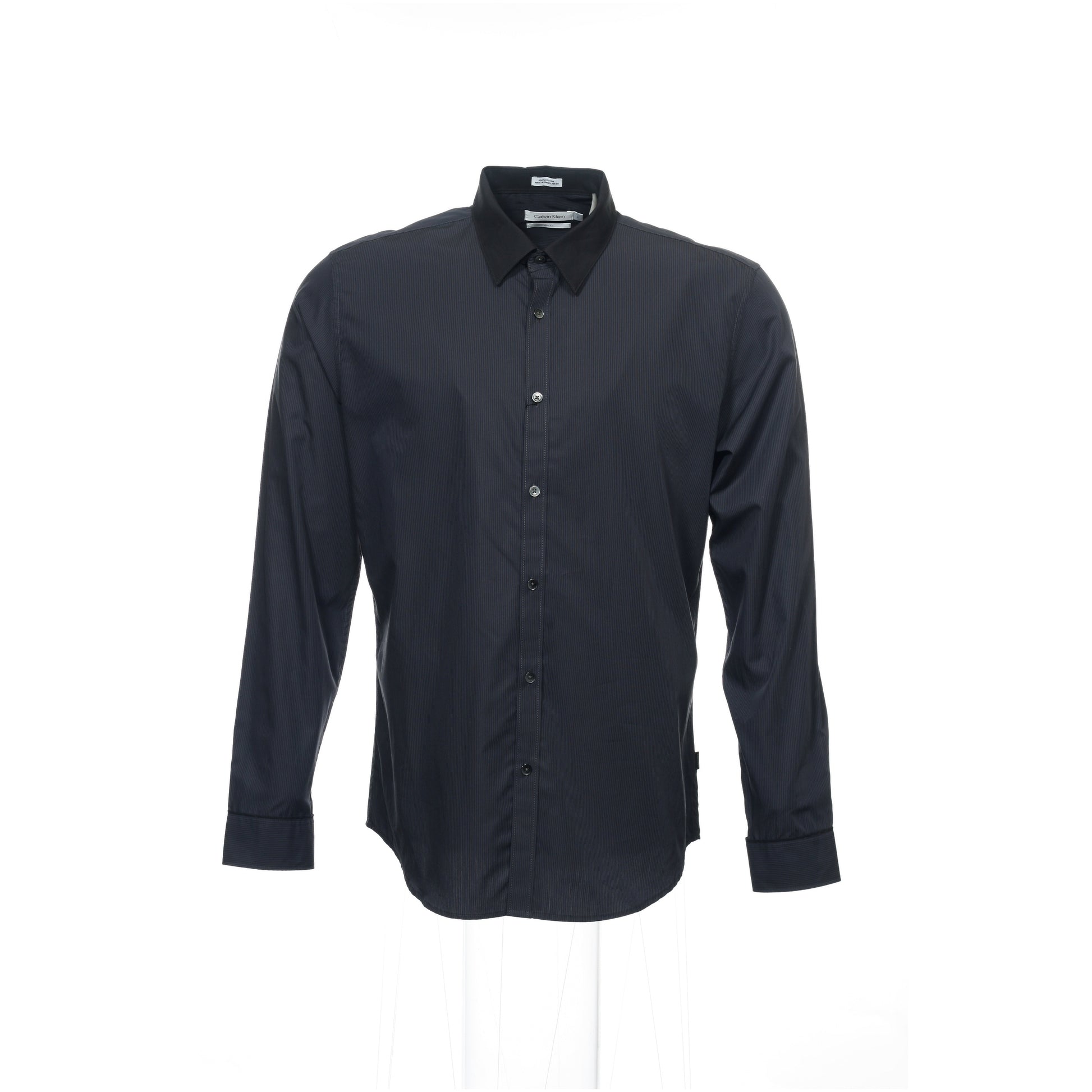 Calvin Klein Mens Black Micro Striped Button Down Shirt