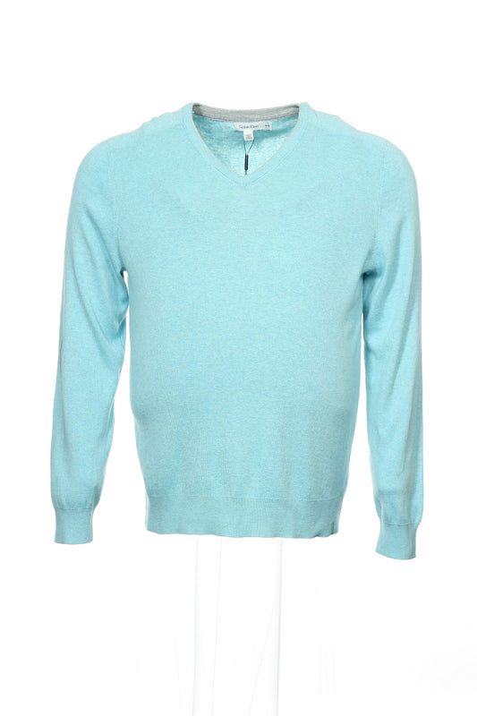 Calvin Klein Mens Blue Tint Heather V-Neck Sweater