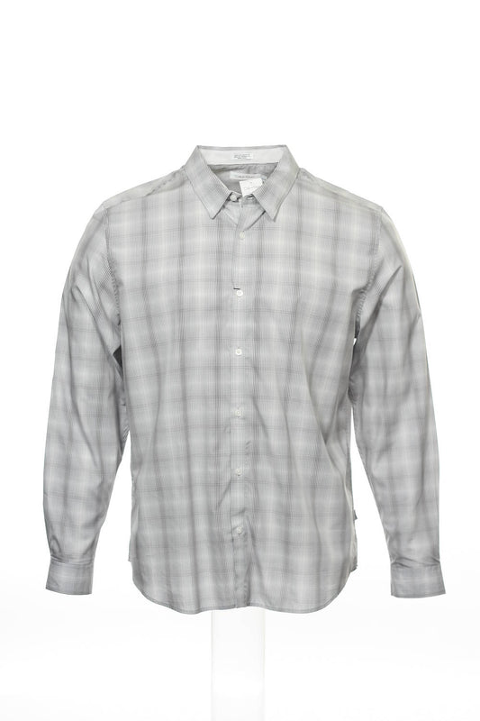Calvin Klein Men's Light Gray Plaid Button Down Shirt