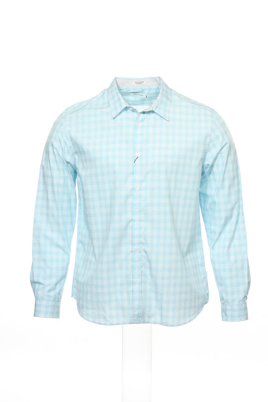 Calvin Klein Men's Light Blue Window Pane Button Down Shirt