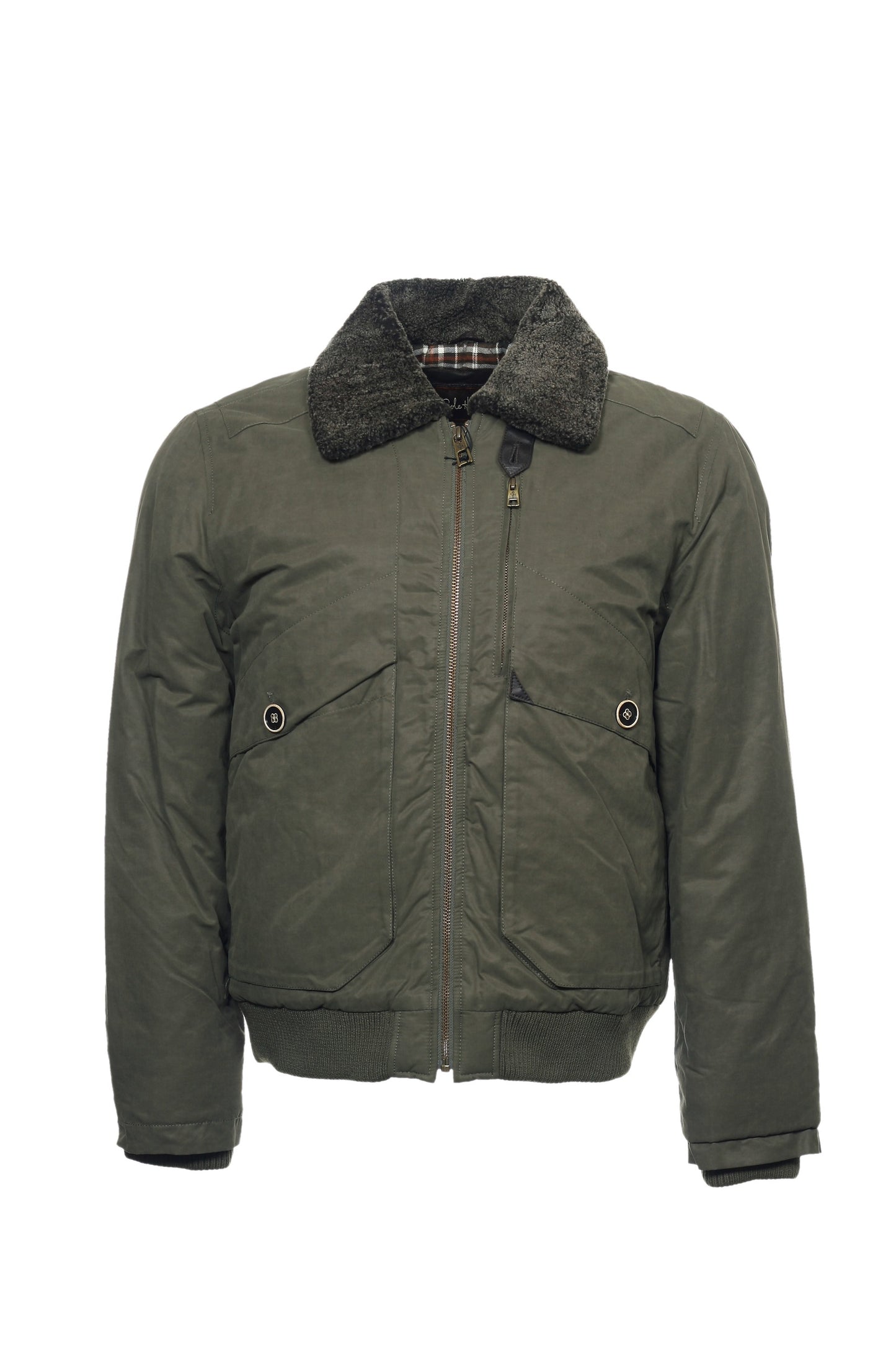 Cole Haan Mens Army Green Thermore Insulated Shearling Bomber Jacket