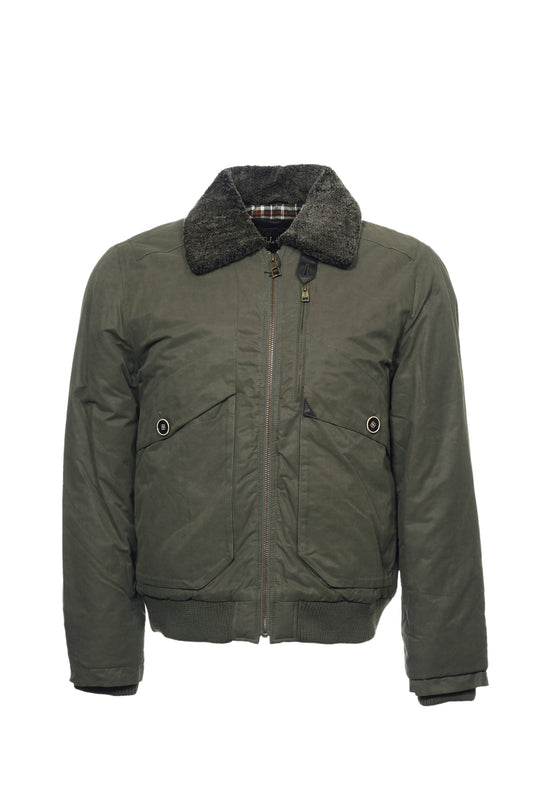 Cole Haan Mens Army Green Thermore Insulated Shearling Bomber Jacket