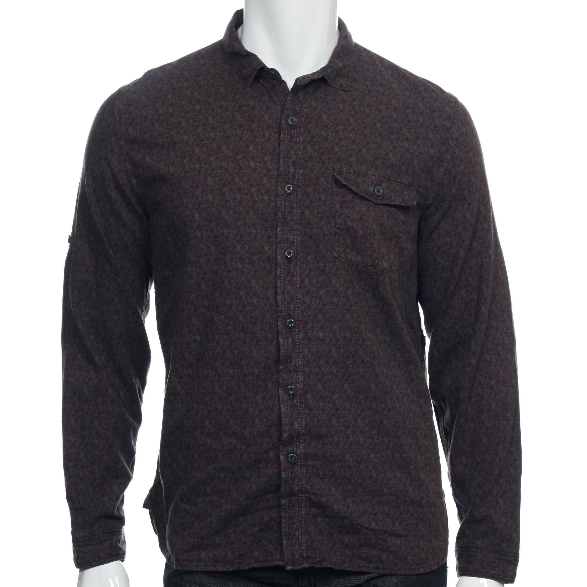 Converse Black Canvas Mens Wine Floral Tab Sleeve Button Down Shirt