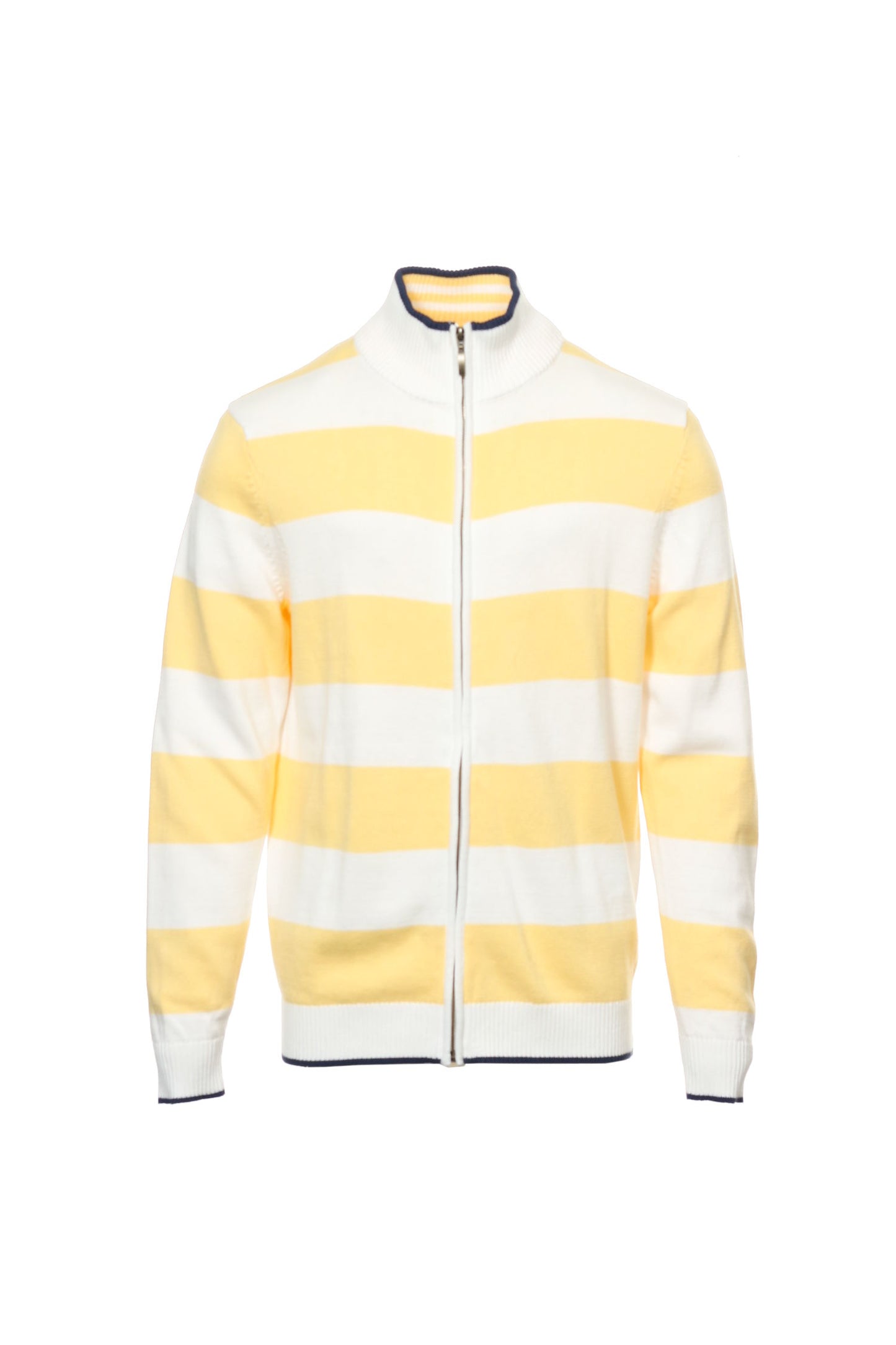 Club Room Mens Yellow & White Wide Striped Cotton Full Zip Sweater
