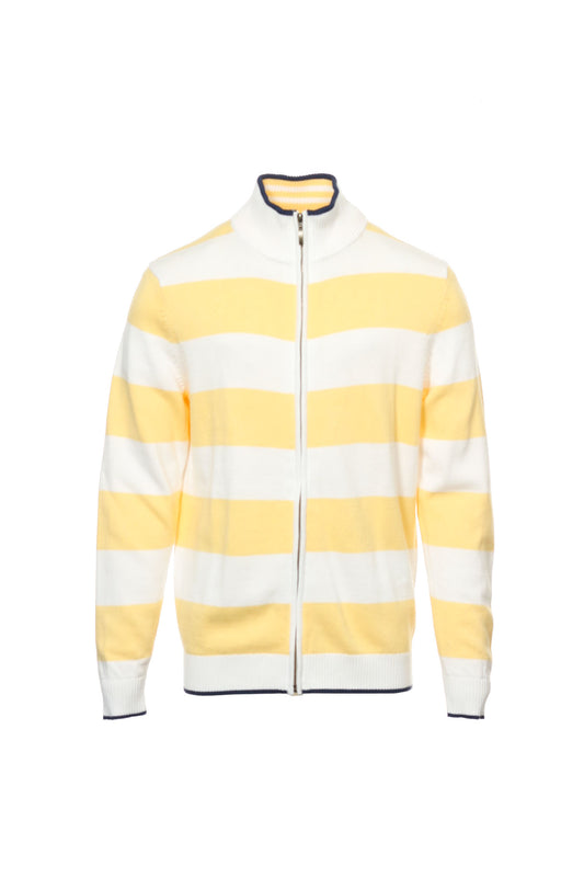 Club Room Mens Yellow & White Wide Striped Cotton Full Zip Sweater