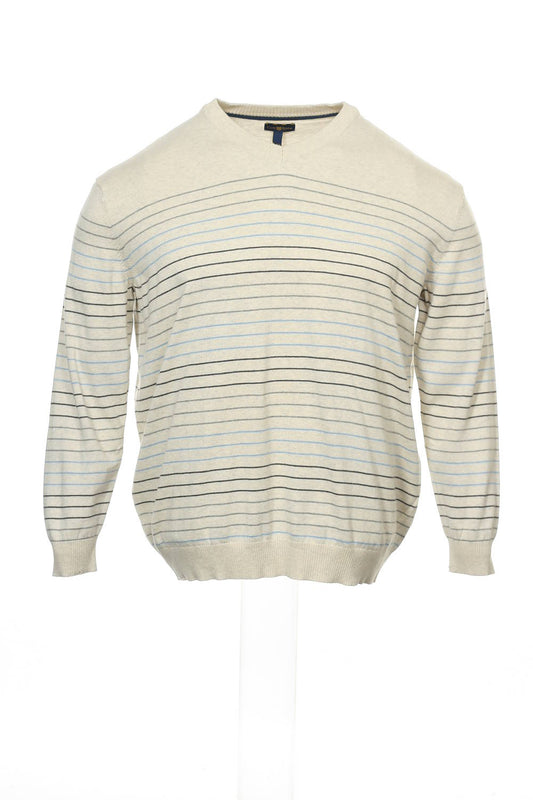 Club Room Men's Gray Micro Horizontal Striped V-Neck Sweater