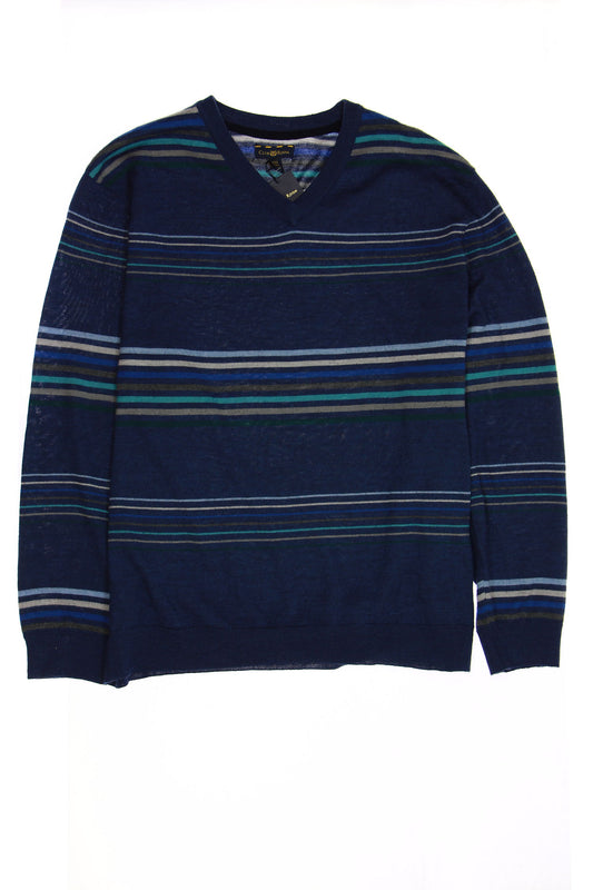 Club Room Mens Blue Striped V-Neck Sweater