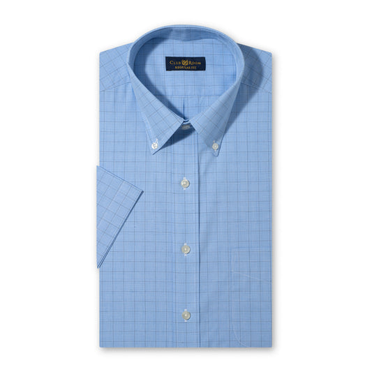 Club Room Mens Blue Glen Plaid Short Sleeve Regular Fit Button Down Shirt