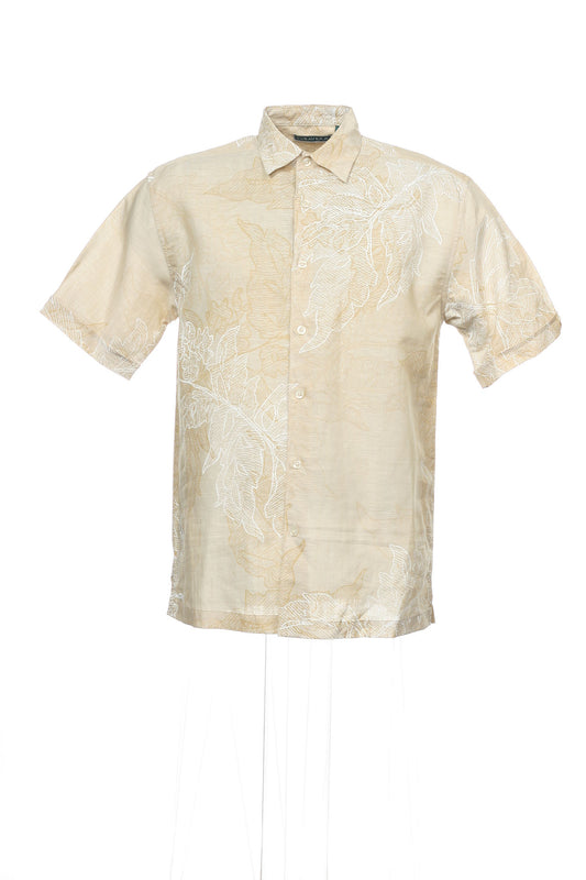 Cubavera Men's Beige Floral Camp Shirt