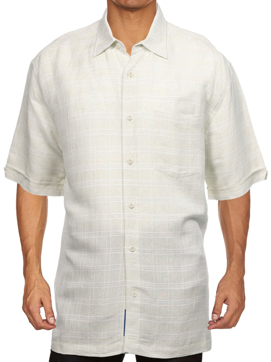 Cubavera Mens Beige Plaid Camp Shirt