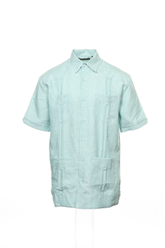Cubavera Men's Aqua Variegated Camp Shirt