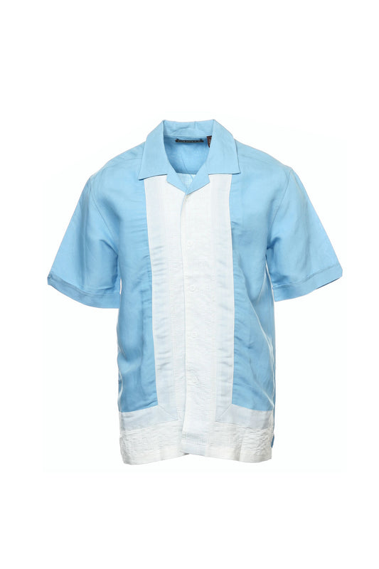 Cubavera Men's S/S Dusk Blue Color Block Camp Shirt