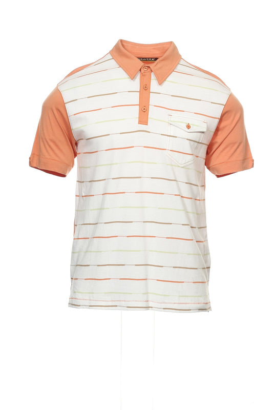Cubavera Men's Pheasant Two Tone (Orange/Off White) Striped Polo Shirt