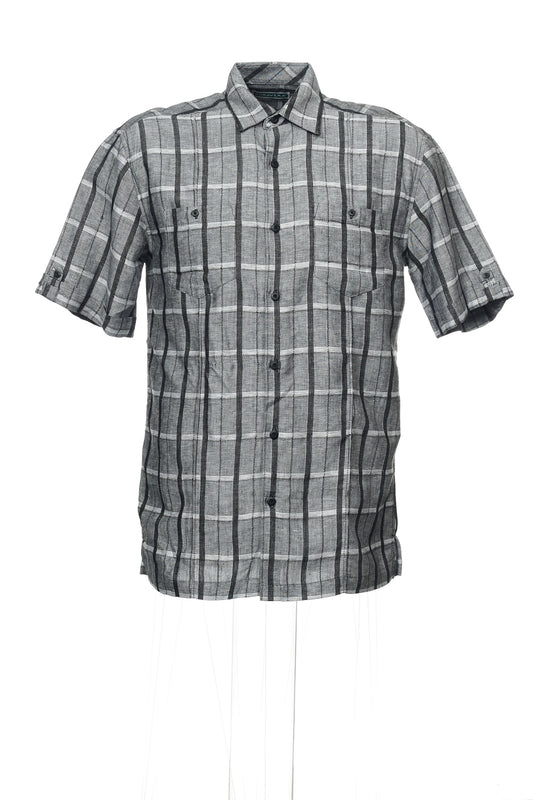Cubavera Men's Gray Plaid Camp Shirt