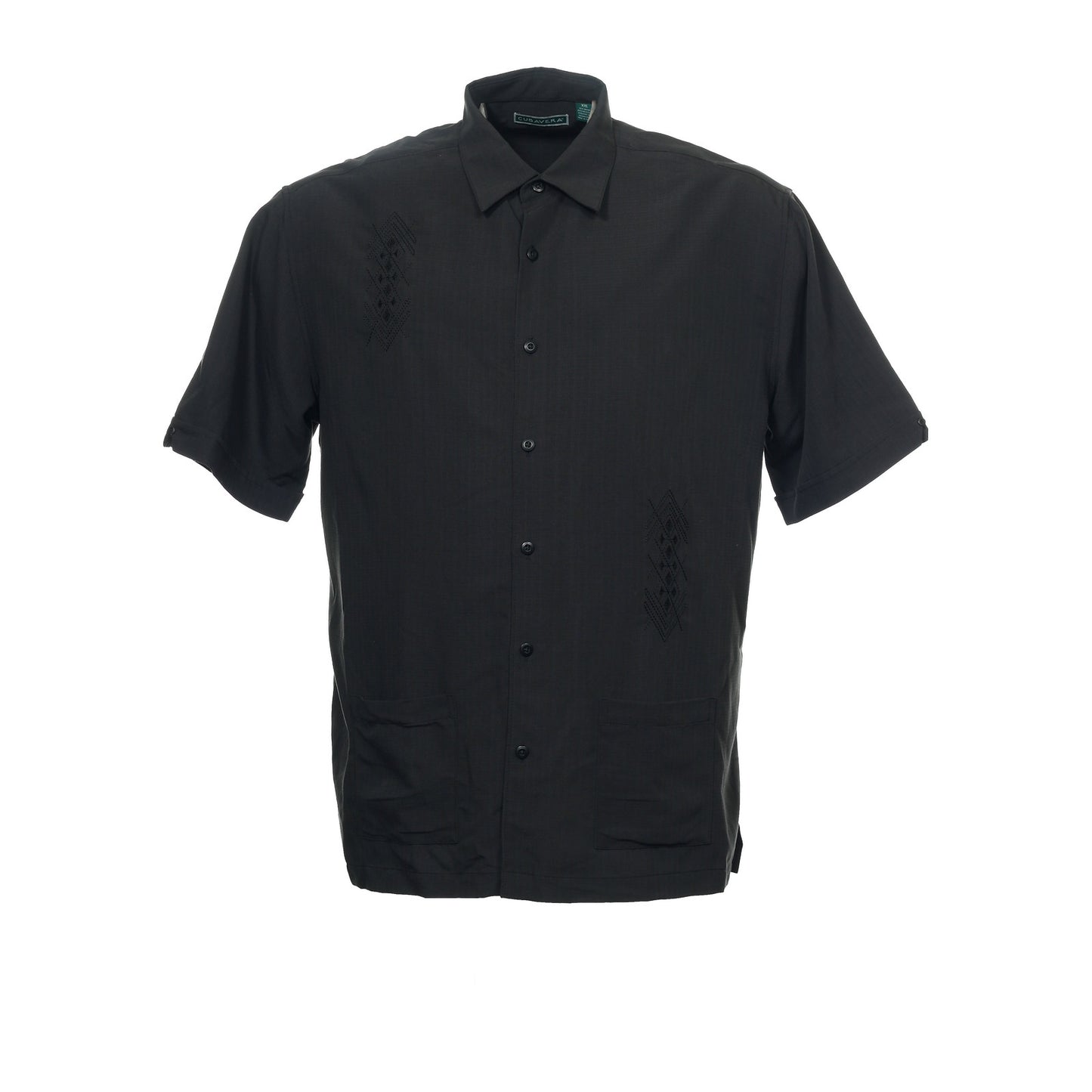 Cubavera Venice Beach Men's Jet Black Geometric Embroidered Camp Shirt