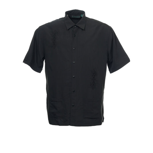 Cubavera Venice Beach Men's Jet Black Geometric Embroidered Camp Shirt