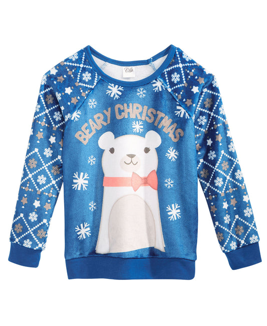 Evy Of California 'Holiday Bear Woobie' Girls Blue Crew Neck Sweatshirt
