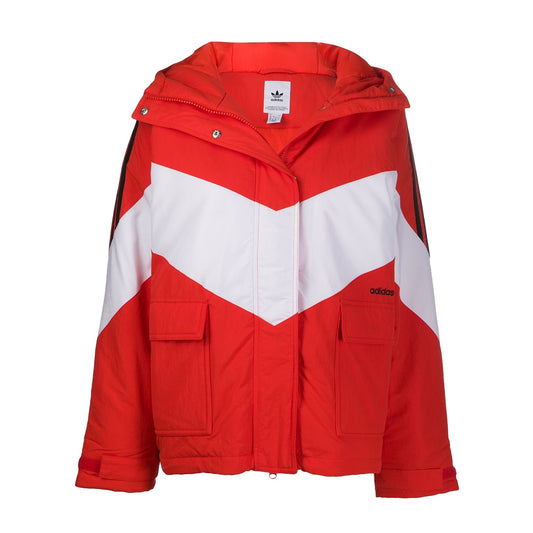 Adidas Womens Red Color Block Iconic Winter Insulated Puffy Jacket