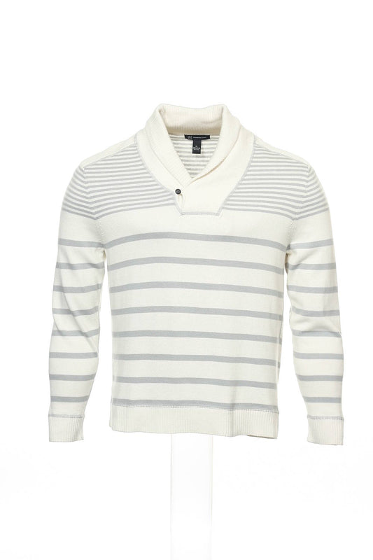 INC International Concepts Men's Vintage White Striped Shawl Neck Sweater-Knit