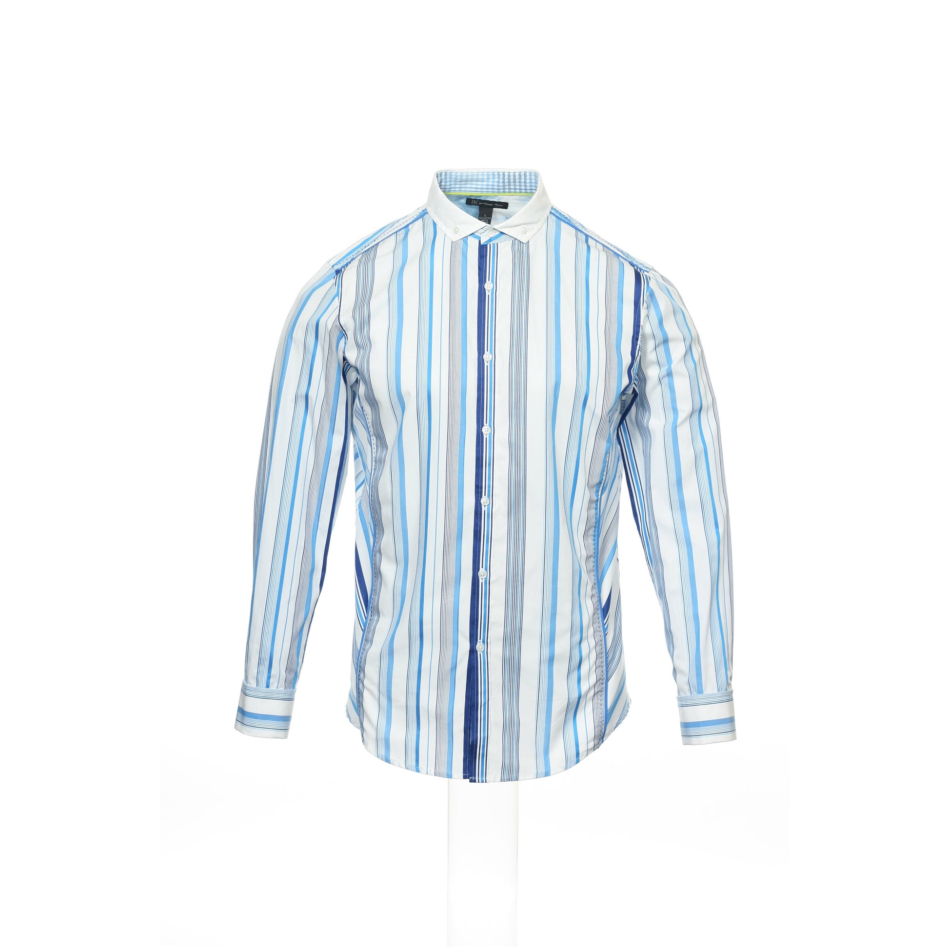 INC International Concepts Men's Light Blue Striped Button Down Shirt
