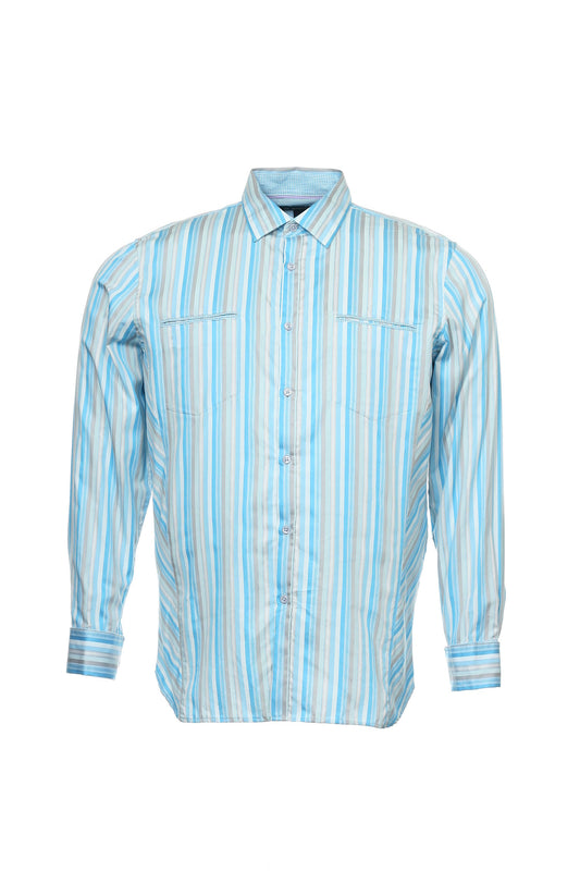 INC International Concepts Men's Light Blue Vertical Striped Button Down Shirt