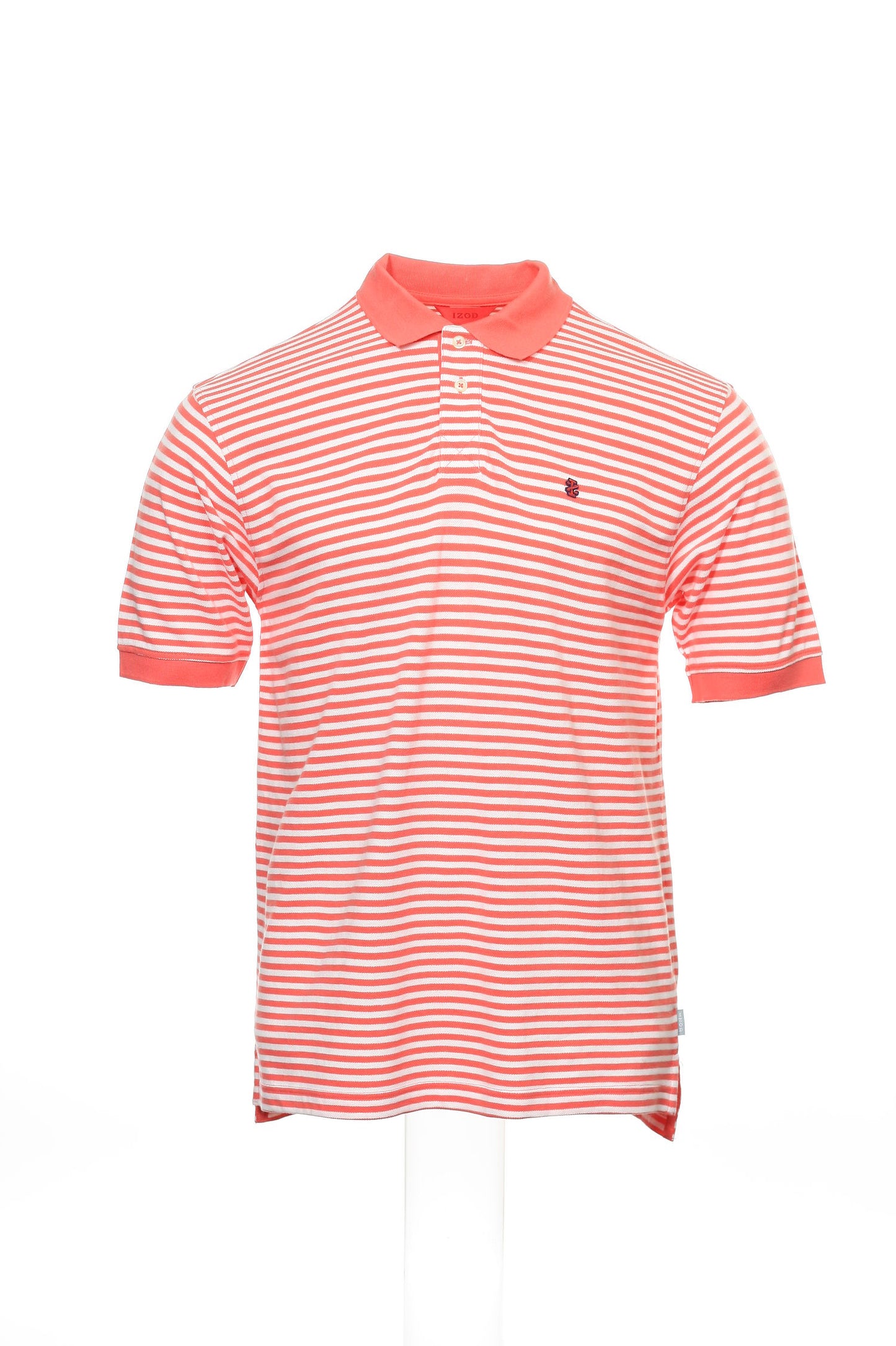 Izod 'City Stripes' Mens Hot Coral (Orange/ White) Striped Cotton Polo Shirt