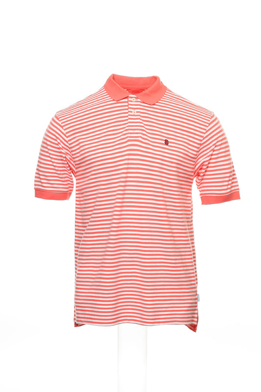 Izod 'City Stripes' Mens Hot Coral (Orange/ White) Striped Cotton Polo Shirt