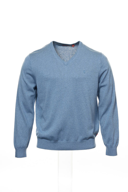 Izod Men's Blue Heather 100% Cotton V-Neck Sweater