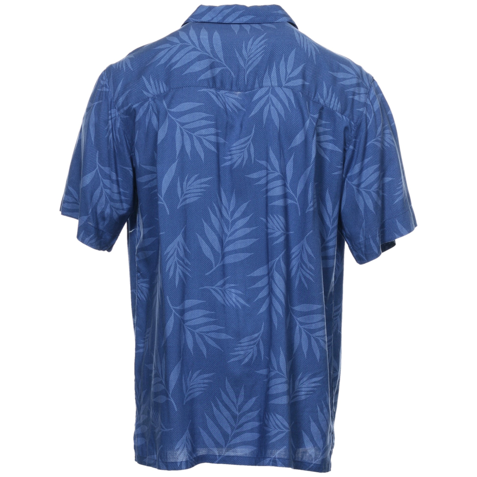 John Ashford Men's Blue Camp Shirt, Tropical Print, Short Sleeve, Button-Down
