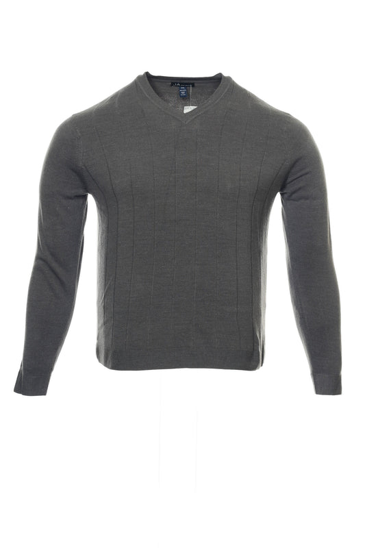 JA by John Ashford Men's Gray Vertical Striped V-Neck Sweater