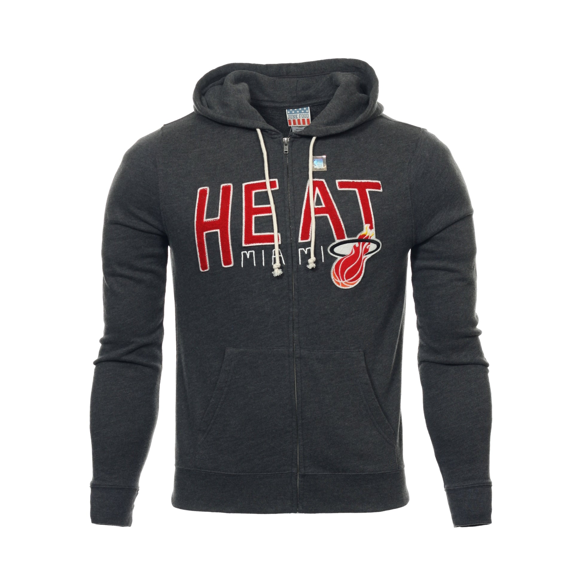 Junk Food Mens Gray Heather NBA Miami Heat Full Zip Hoodie Sweatshirt
