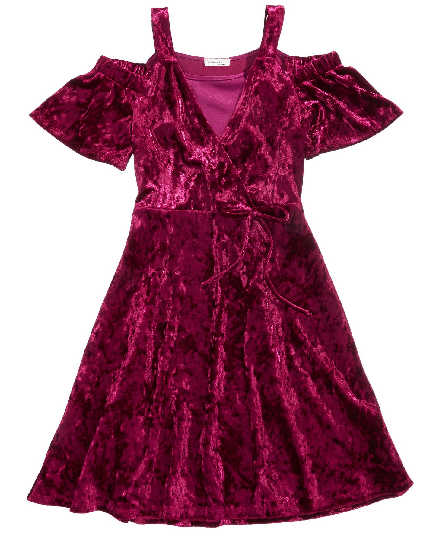 Monteau Girls Velvet Cold Shoulder Party Dress