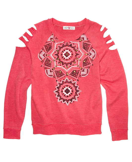 Kandy Kiss Girls Shredded-Sleeve Graphic Top Slash Sweatshirt