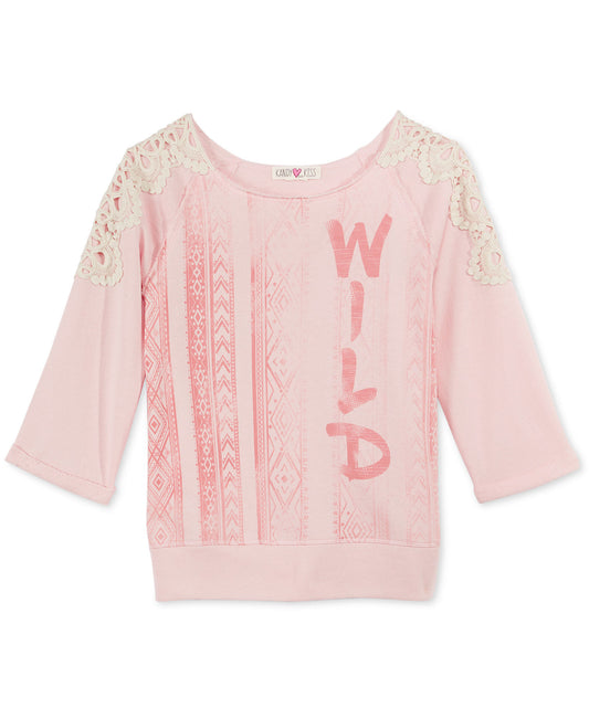 Kandy Kiss Girls Crew Neck Crochet-Shoulder Sweatshirt