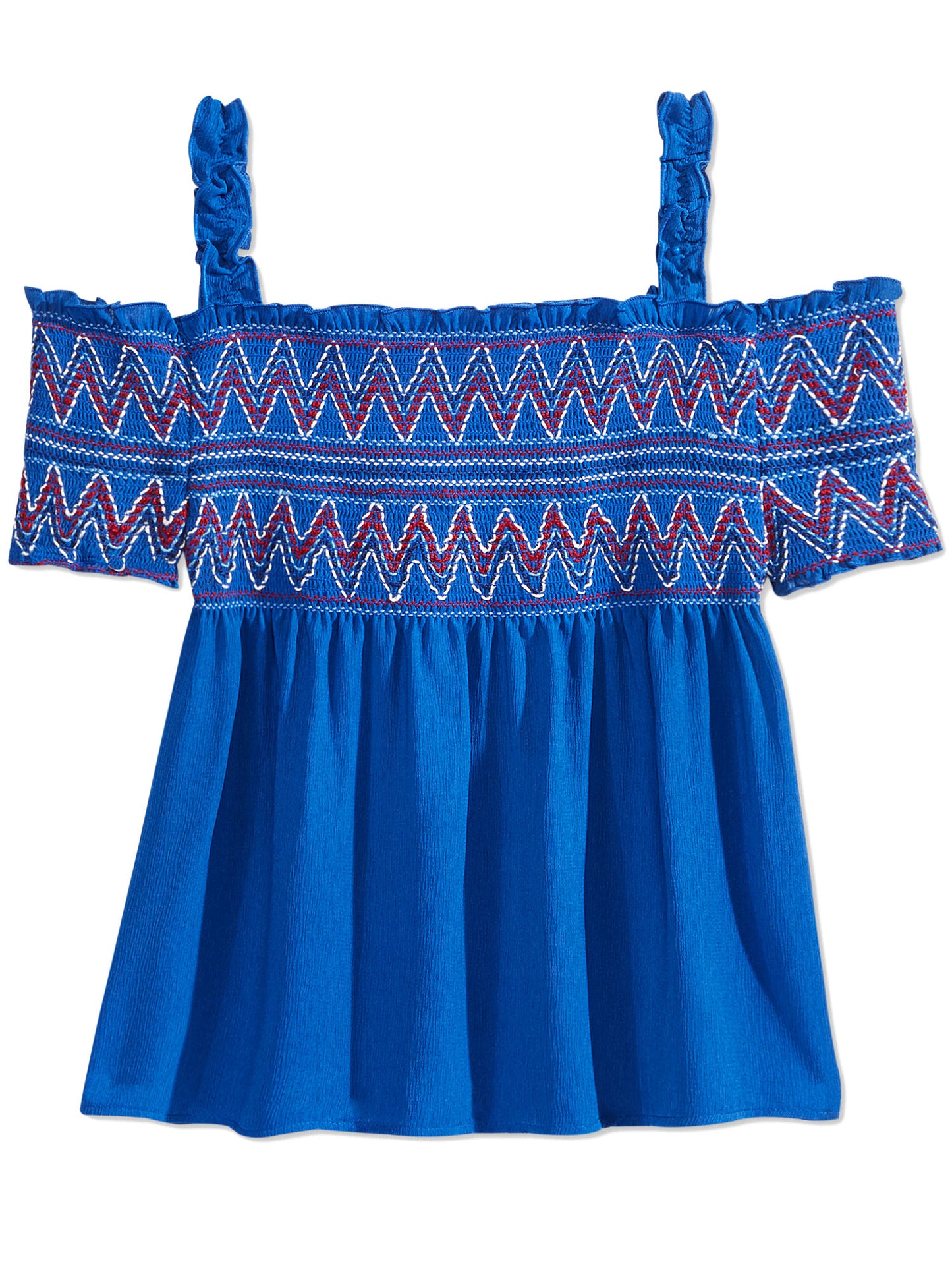 Kandy Kiss Girls Embroidered Smock Cold-Shoulder Top