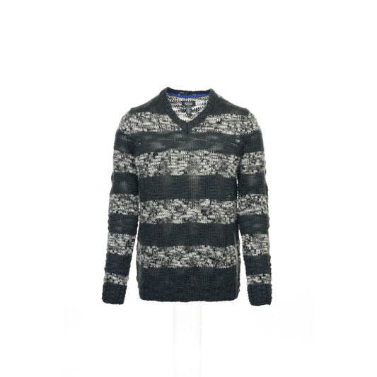 Kenneth Cole Reaction 'Strike Bold' Men's Gray Wide Striped V-Neck Sweater