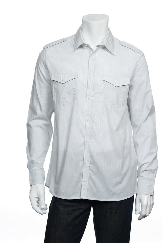 Kenneth Cole Reaction 'Check In Desk' Mens Light Gray Striped Button Down Shirt