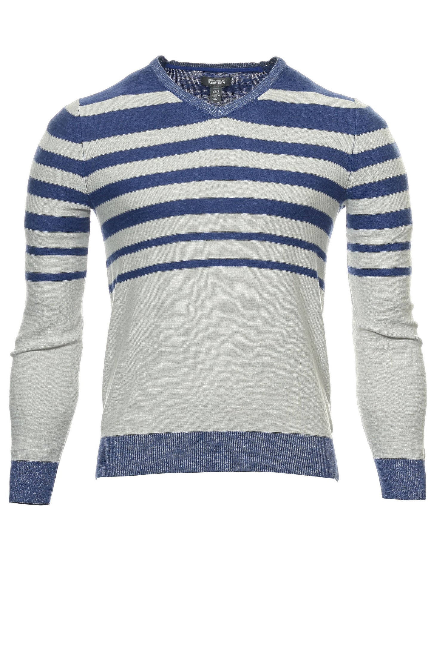 Kenneth Cole Mens Lavender Blue Wide Striped V-Neck Sweater