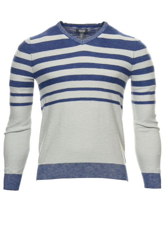 Kenneth Cole Mens Lavender Blue Wide Striped V-Neck Sweater