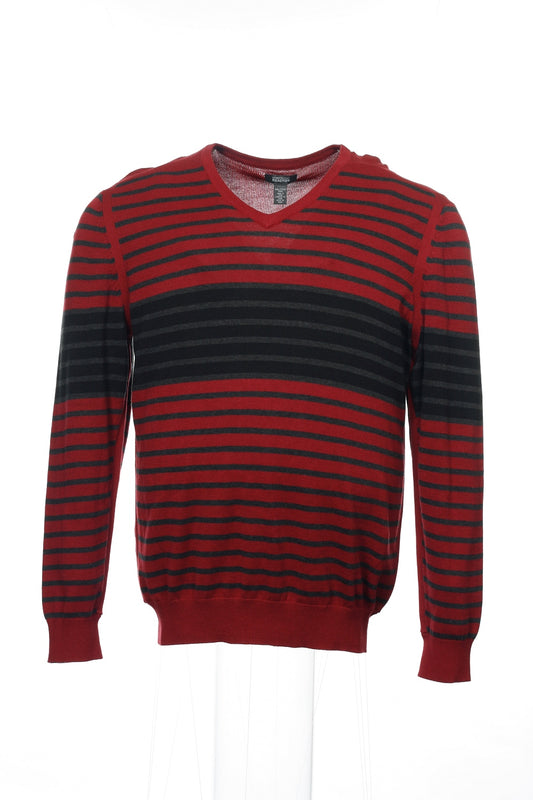 Kenneth Cole Reaction Men's Red Horizontal Striped V-Neck Sweater