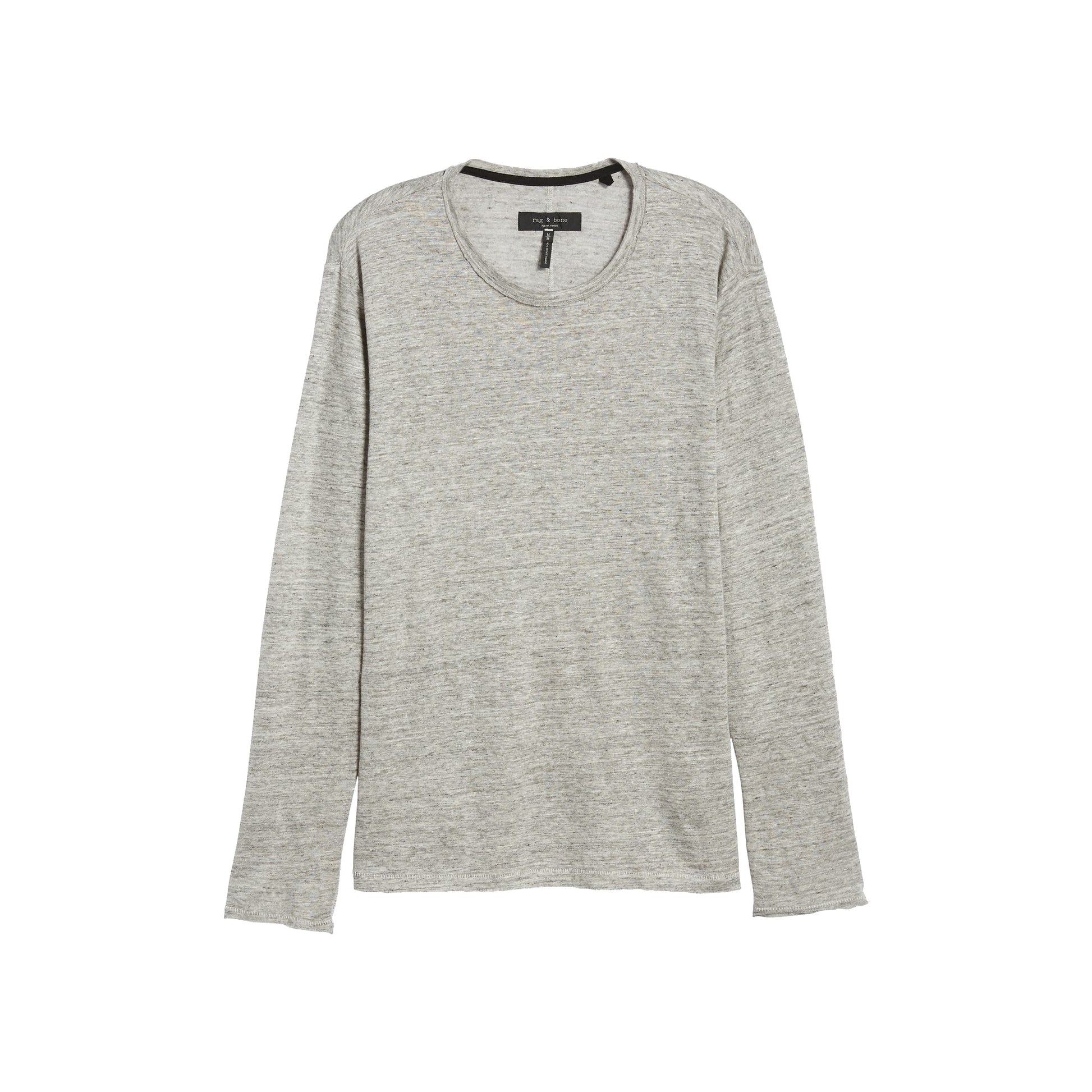 Rag & Bone Owen Mens Grey Heather Long Sleeve Linen T-Shirt