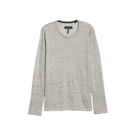 Rag & Bone Owen Mens Grey Heather Long Sleeve Linen T-Shirt