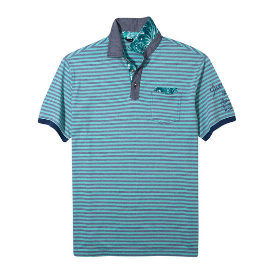 Sean John Mens Blue Depths Horizontal Striped Polo Shirt