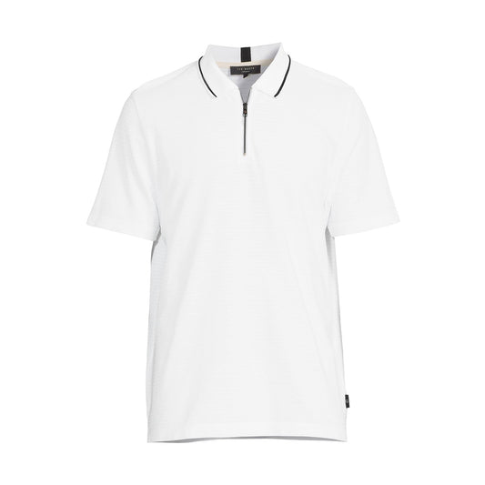 Ted Baker Buer Men's White Textured Striped Zip Polo Shirt