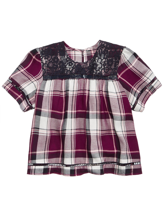 Tinsey Girls Plaid Lace Peasant Top Blouse