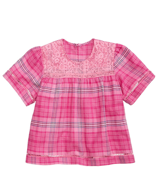 Tinsey Girls Plaid Lace Peasant Top Blouse