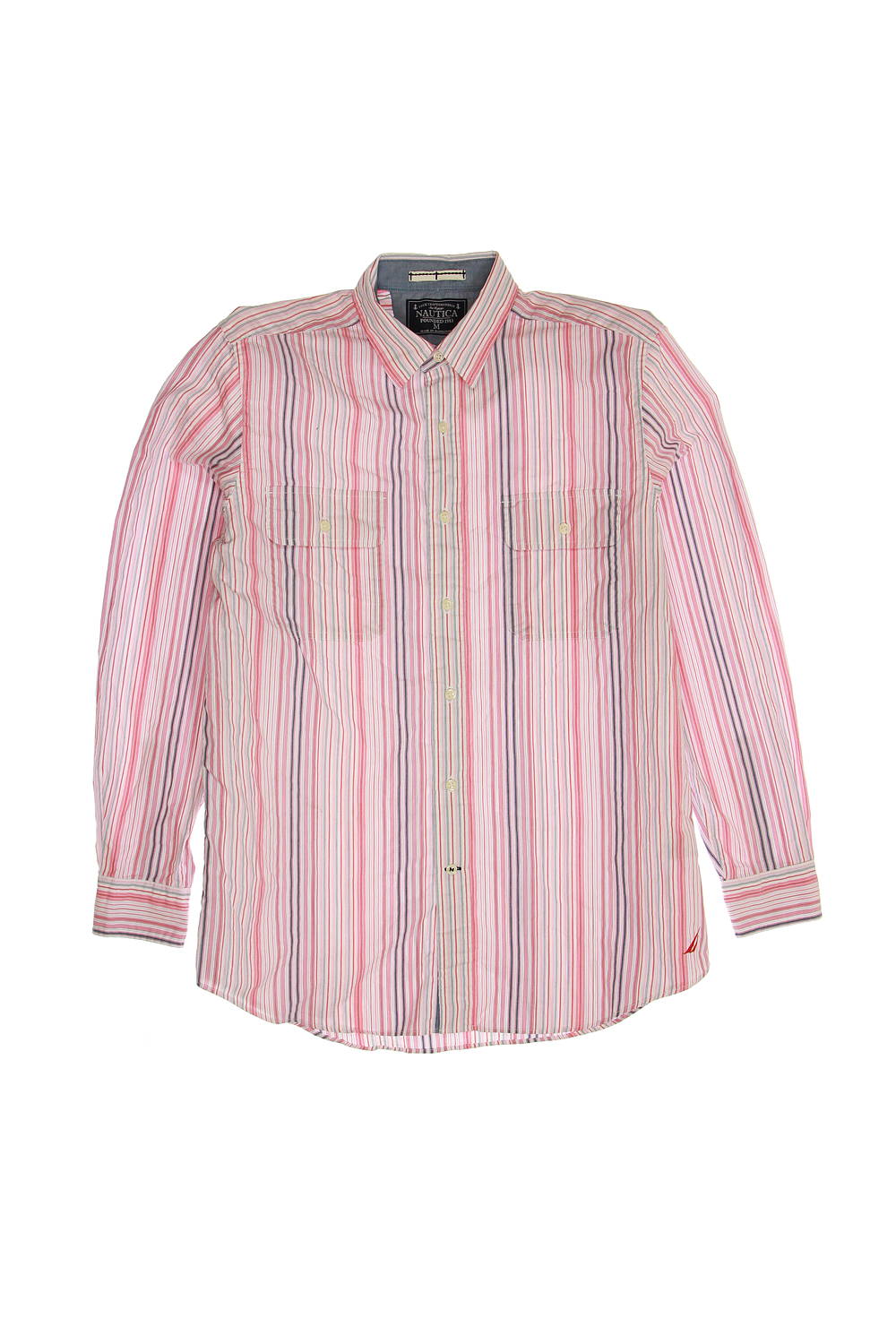Nautica Men's Red Striped Button Down Shirt