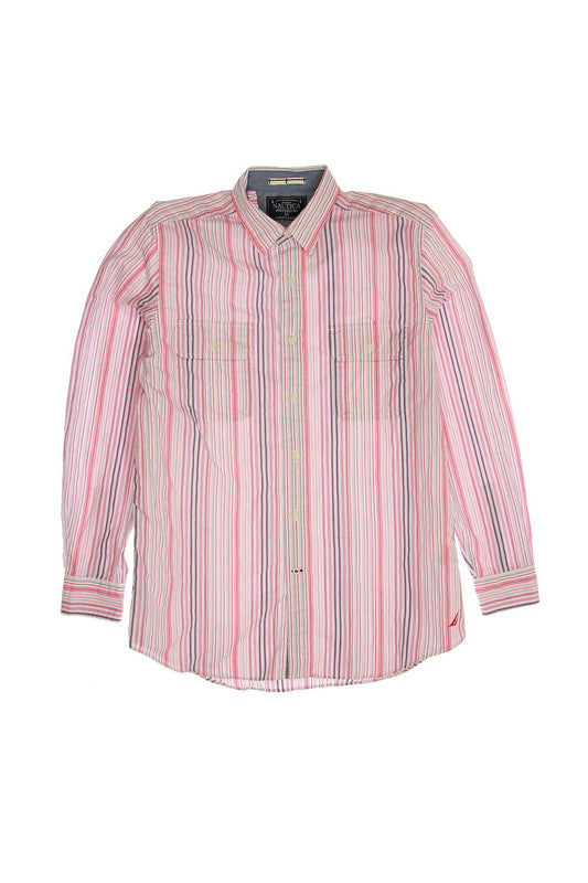 Nautica Men's Red Striped Button Down Shirt