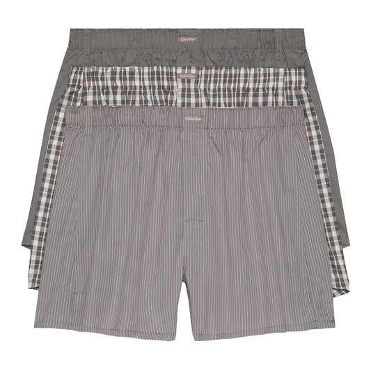 Calvin Klein Men's 3 Pack Grays Classic Fit Cotton Woven Boxers